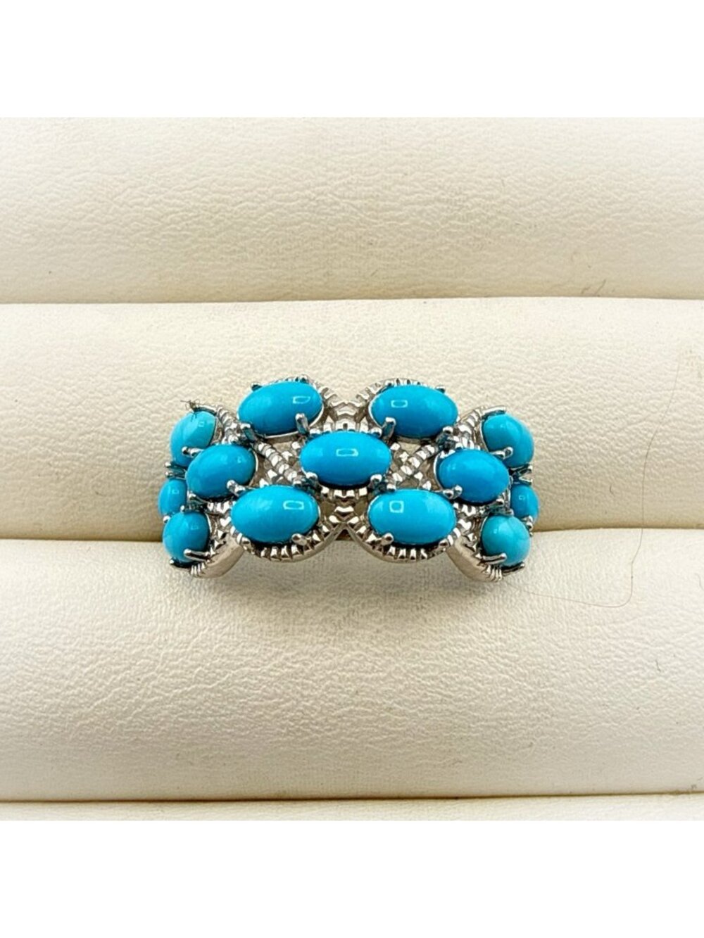 QVC Sterling Silver Ring Turquoise Blue size 7 Cluster Oval Cabochon Modern 925